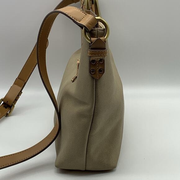 Elle & Jae Gypset Floral Detail Crossbody Purse Bag Brass Ring Handle Tan Beige - Picture 5 of 16